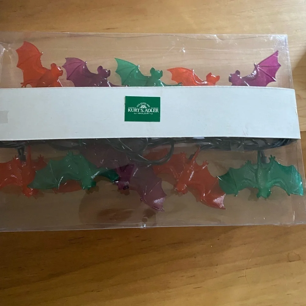 Kurt Adler UL 10 Orange Purple Green Bat Icicle String Halloween Light Set